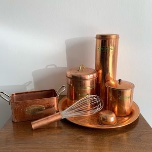 Vintage Kitchen - Vintage | Copper Set Display Tray Canisters Whisk Vintage Kitchen - Vintage | Copper Set Display Tray Canisters Whisk